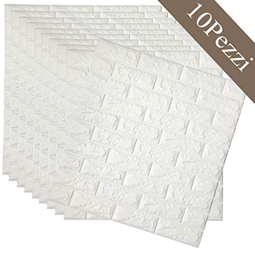 Arthome Papel Pintado 3D Ladrillo, 77cm x 69cm Autoadhesivo Grueso Impermeable Pegatina de Pared Espuma 3d, Paneles Decorativos 3D Piedra para Cuarto de Baño, Sala de Estar y Cocina (10 Pcs)
