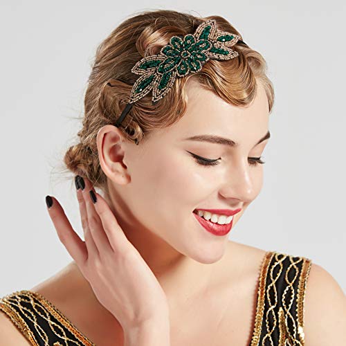 ArtiDeco 1920 - Diadema de los años 20 para mujer, accesorio para disfraz de Gatsby Stil2 - verde. Talla única