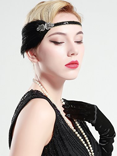 ArtiDeco 1920 Diadema de Pluma Cinta para el Pelo con Cristal Vintage Años 20 Flapper Pelo Banda de Pluma con Lentejuelas Disfraz Gatsby Accesorio