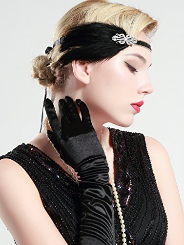ArtiDeco 1920 Diadema de Pluma Cinta para el Pelo con Cristal Vintage Años 20 Flapper Pelo Banda de Pluma con Lentejuelas Disfraz Gatsby Accesorio
