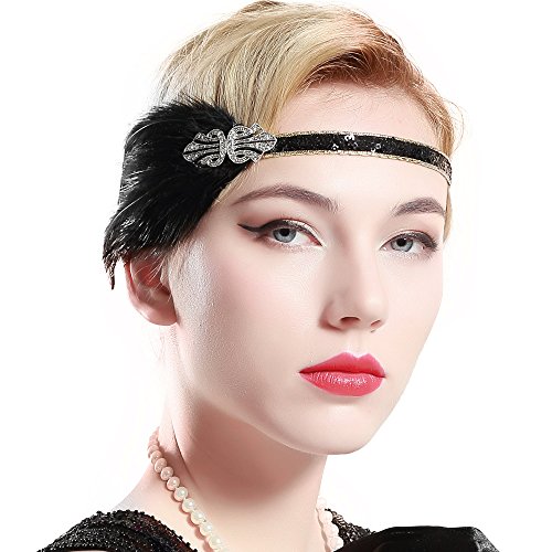 ArtiDeco 1920 Diadema de Pluma Cinta para el Pelo con Cristal Vintage Años 20 Flapper Pelo Banda de Pluma con Lentejuelas Disfraz Gatsby Accesorio