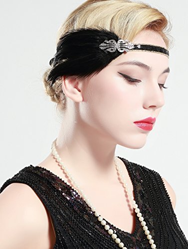 ArtiDeco 1920 Diadema de Pluma Cinta para el Pelo con Cristal Vintage Años 20 Flapper Pelo Banda de Pluma con Lentejuelas Disfraz Gatsby Accesorio