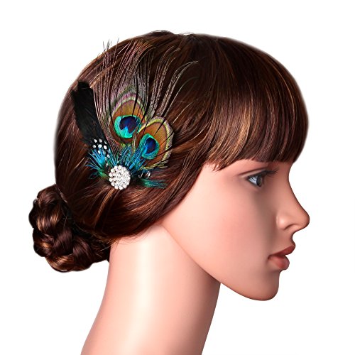 ArtiDeco 1920 Diadema de Pluma de Pavo Real Peinado con Cristal Vintage Años 20 Flapper Pelo Accesorio de Pluma Disfraz Gatsby Accesorio