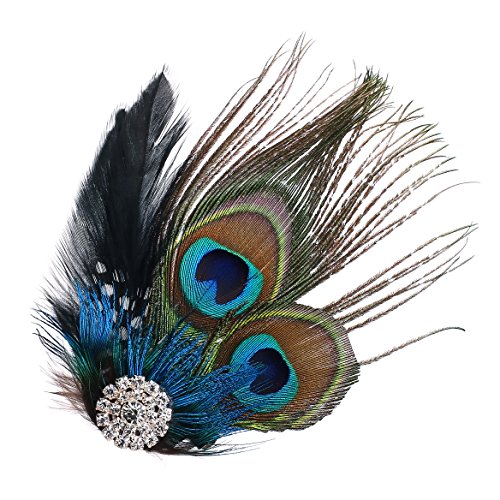 ArtiDeco 1920 Diadema de Pluma de Pavo Real Peinado con Cristal Vintage Años 20 Flapper Pelo Accesorio de Pluma Disfraz Gatsby Accesorio