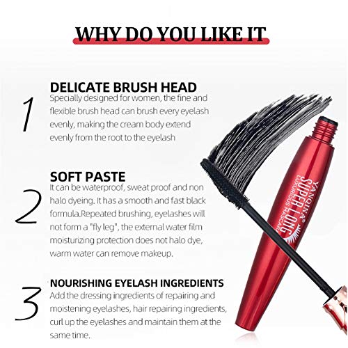 ARTIFUN Rímel de Larga Duración Resistente al Agua Rímel de Largas Pestañas Para ojos Sensibles Regalo Negro Para Novia