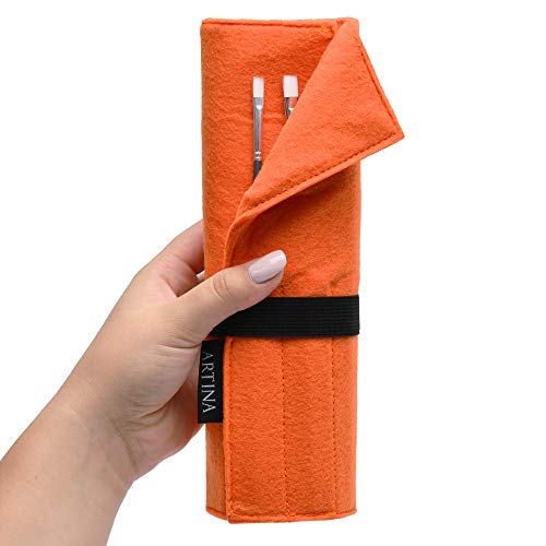 Artina Set de Pinceles de Pintura Eindhoven. 11 piezas Naranja. Rodillo soporte de nailon. Para acrílicos y más. 10 pinceles y el rodillo/soporte