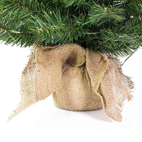 artplants.de Mini árbol de Navidad VARSOVIA con Leds, Saco de Yute, 90cm, Ø 50cm - Abeto Artificial - Pequeño Abeto Decorativo