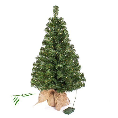 artplants.de Mini árbol de Navidad VARSOVIA con Leds, Saco de Yute, 90cm, Ø 50cm - Abeto Artificial - Pequeño Abeto Decorativo