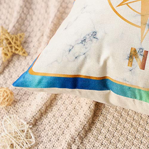 Artscope Funda de Cojín 45x45cm Set de 4,Funda de Almohada para Cojín Cuadrado Algodón Lino Decoración para Sofá Cama Hogar (Tema náutico mármol)