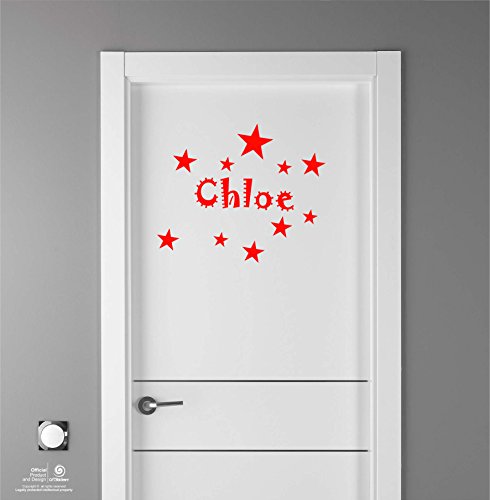 Artstickers Adhesivo Infantil para decoración de Muebles, Puertas, Paredes.Nombre: Chloe, en Color Rojo Nombre de 20cm + Kit de 10 Estrellas para Libre colocación.