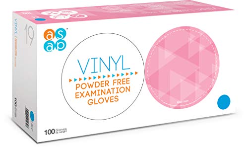 ASAP Guantes de examen de vinilo azul libres de polvo desechables - (Caja de 100) - seguros alimentos (L/Grande)