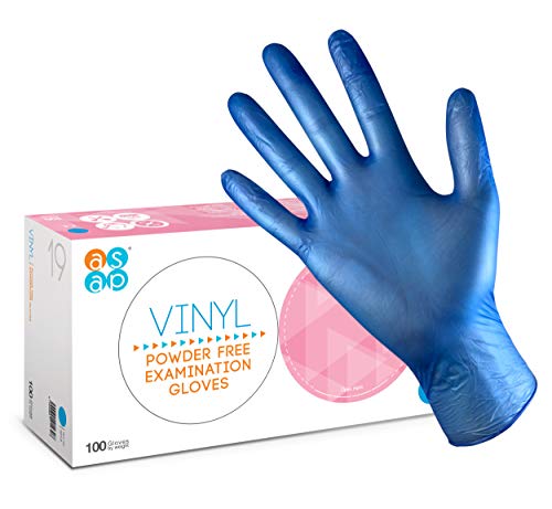 ASAP Guantes de examen de vinilo azul libres de polvo desechables - (Caja de 100) - seguros alimentos (L/Grande)