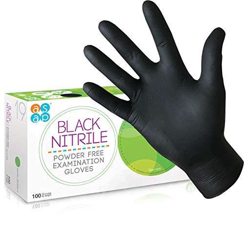 ASAP Premio Desechable Tarea Pesada Negro Guantes Nitrilo Sin Polvo - Caja de 100 - Tatuador Mecánico Médico (L)
