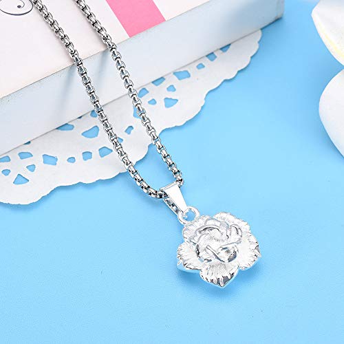 ASDWA Cremación Colgante,Joyería De Cremación, Colgante De Urna De Flores Pulidas De Plata, Medallón Conmemorativo para Cenizas, Collares para Mascotas, Regalo De Recuerdo Humano