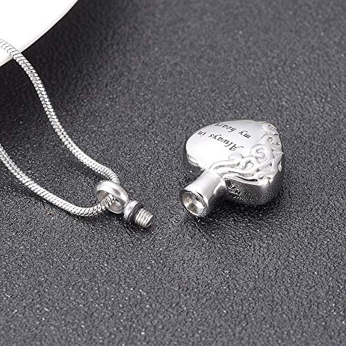 ASDWA Recuerdo De Cremación,Joyería De Cremación Grabada En Plata & Quot; Siempre Hay En Mi Corazón & Quot; Urna En Forma De Corazón Colgante Locket Memorial Ash Holder Collares para Mascota Regalo