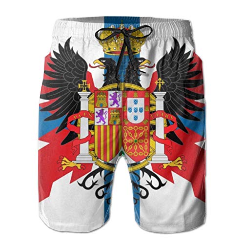 ASE Bandera ficticia de España y Portugal Shorts de Playa de Encaje elástico de Secado rápido Pantalones Cortos de Playa Pantalones de natación Traje de baño para Hombre con Bolsillos L
