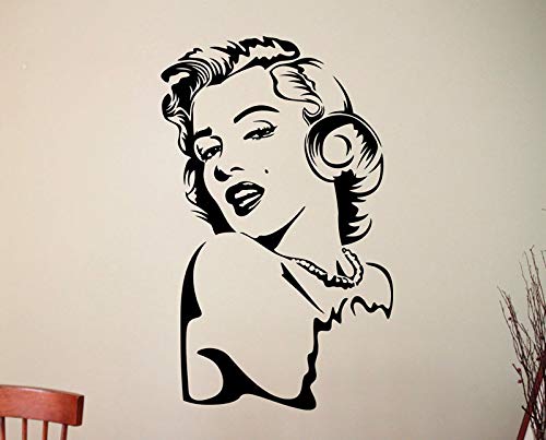 ASFGA Fashion Beauty Wall Sticker Hollywood Actress Woman'S Face Vinyl Artist's Interior Living Room Bedroom Decoration Marilyn Monroe Cafe 57x92cm