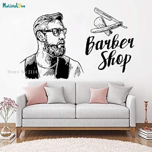 ASFGA Peinado Hombres Tatuajes de Pared Salón de Belleza Cara Peluquería Estilo de Peinado Cabello Hombre Barba Barbería Vinilo extraíble Mural 101x63cm