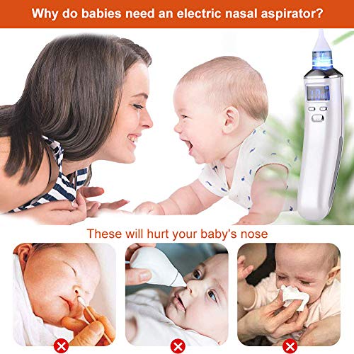 Aspirador Nasal para bebés,Aspiradores Nasales,Aspirador de Nasal Eléctrico,Pantalla LCD de carga USB con 5 niveles de succión 4 tamaños Puntas de silicona,Portátil aspirador nasal para Recién Nacidos