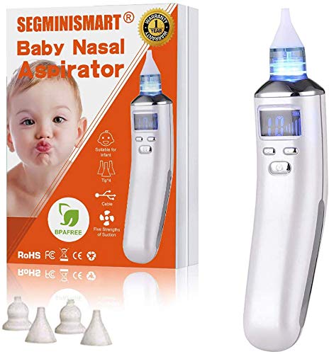 Aspirador Nasal para bebés,Aspiradores Nasales,Aspirador de Nasal Eléctrico,Pantalla LCD de carga USB con 5 niveles de succión 4 tamaños Puntas de silicona,Portátil aspirador nasal para Recién Nacidos