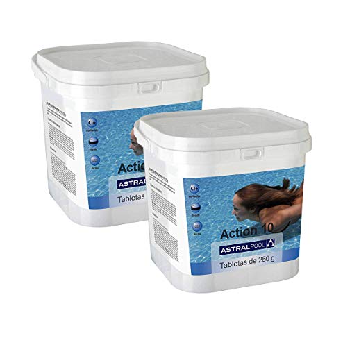Astralpool - Action-10 Desinfectante con Cloro Multiac. 10 Kg 250Gr - Formato Cuadrado(Pack 2 Unidades)