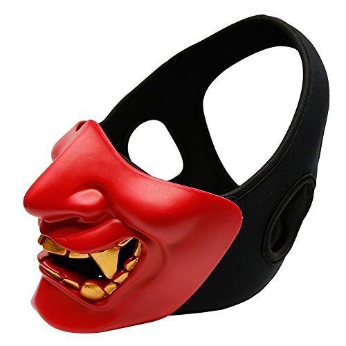 Atairsoft Máscara para disfraz de halloween, cosplay, BB, demonio, diablo, monstruo, kabuki, samurái, hannya, oni, máscara que cubre la mitad de la cara, para airsoft, películas, Rojo