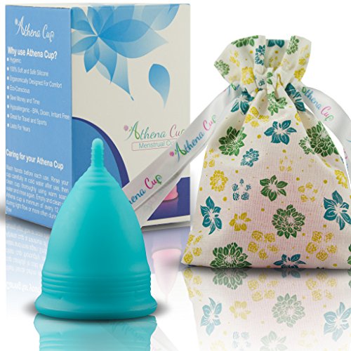 Athena Copa Menstrual – La copa menstrual más recomendada - Incluye una bolsa de regalo - Talla 1, Azul liso - ¡Ausencia de pérdidas garantizada!