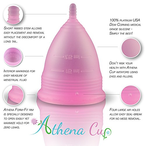 Athena Copa Menstrual – La copa menstrual más recomendada - Incluye una bolsa de regalo - Talla 1, Azul liso - ¡Ausencia de pérdidas garantizada!