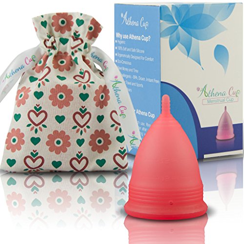 Athena Copa Menstrual – La copa menstrual más recomendada - Incluye una bolsa de regalo - Talla 1, Rojo transparente - ¡Ausencia de pérdidas garantizada!