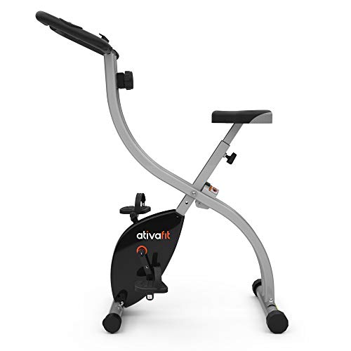 ATIVAFIT Bicicleta Estática Plegable Magnética X-Bike Pulsómetro Y Pantalla LCD, Resistencia Variable, Pedales de Máximo Agarre, Adultos Unisex