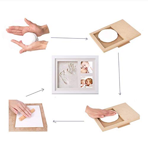 Atlants Kit de Marco de Fotos Huella de Bebe en Arcilla - Recuerdos Mano y Pie de Niño o Niña con 2 Fotos– Set de Modelación para Decoración – Regalo Ideal para recién Nacido no Tóxico