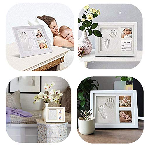 Atlants Kit de Marco de Fotos Huella de Bebe en Arcilla - Recuerdos Mano y Pie de Niño o Niña con 2 Fotos– Set de Modelación para Decoración – Regalo Ideal para recién Nacido no Tóxico