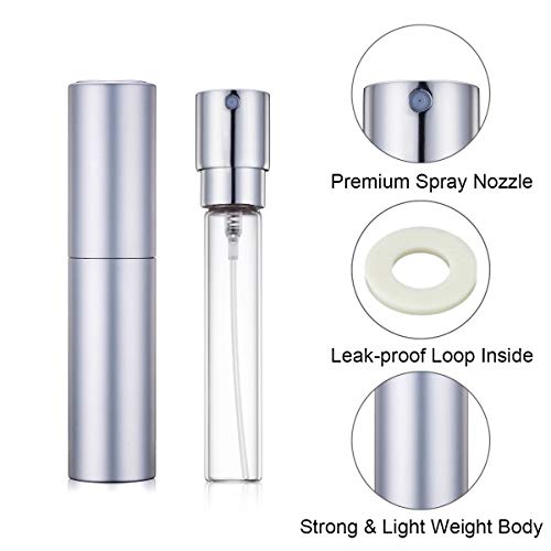 Atomizador de Perfume, 10 ml Mini Atomizadores Para Después del Afeitado Fáciles de Rellenar con Fragancia Botella de Spray Para Viajes, con Bomba de Embudo y Pipeta (Plata)