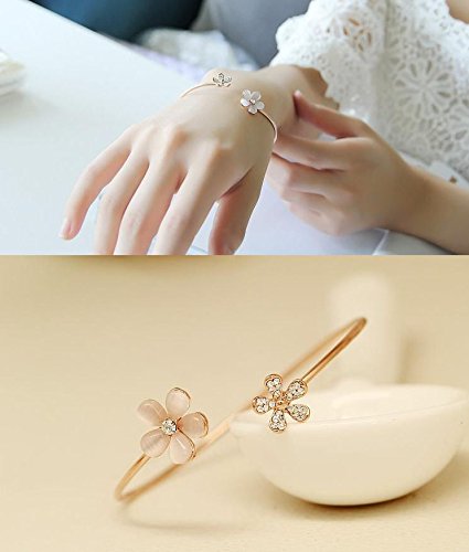 Atommy Pulseras de mujer de plata joyería de margarita fresca brazalete de apertura de ojo de gato joyas de diamantes de imitación