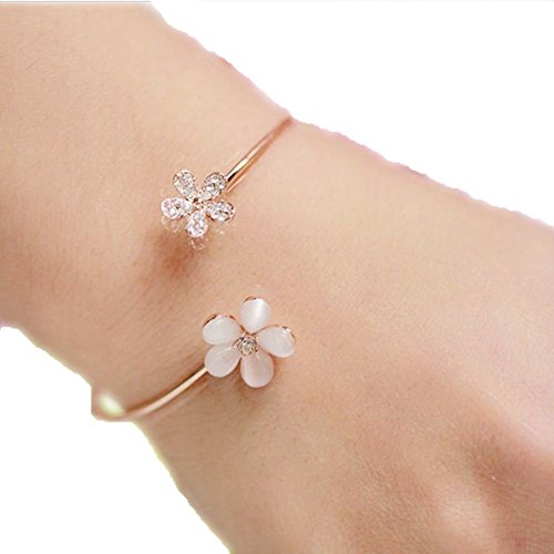 Atommy Pulseras de mujer de plata joyería de margarita fresca brazalete de apertura de ojo de gato joyas de diamantes de imitación