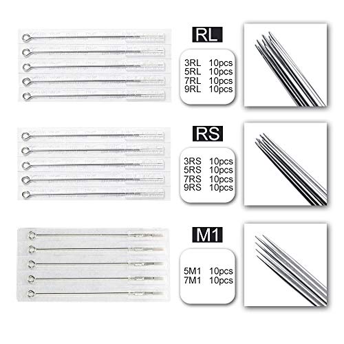 ATOMUS 100pcs Disposable Mixed Tattoo Needles 100pcs Assorted Sterilized Tattoo Needles Tips 10pcs of each-3rl 5rl 7rl 7rl 3rs 5rs 7rs 9rs 5m1 7m1 3RT 5RT 7RT 9RT 3DT 5DT 7DT 9DT 5FT 7FT