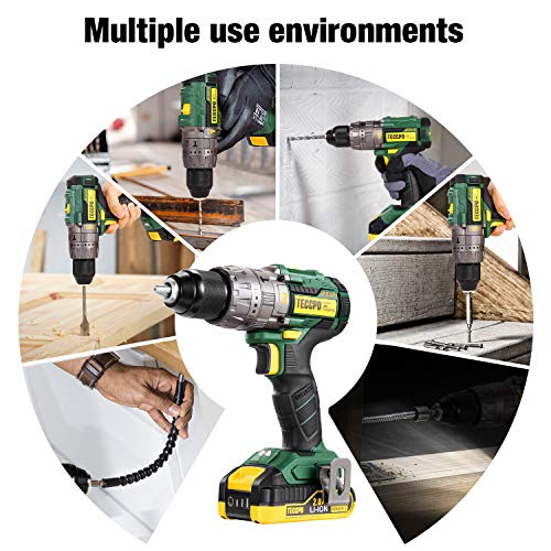 Atornillador Bateria, TECCPO 60Nm Brushless Taladro Percutor a Batería 18V, 2×2.0Ah Baterías de Litio, 30min Cargador Rápido, 21+3 Ajustes Par, 35 Accesorios-TDHD02P