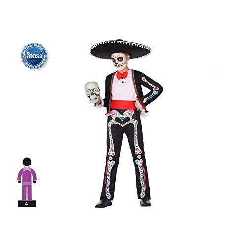 Atosa-55631 Disfraz Esqueleto para Niño Infantil, color negro, 5 A 6 Años (55631)