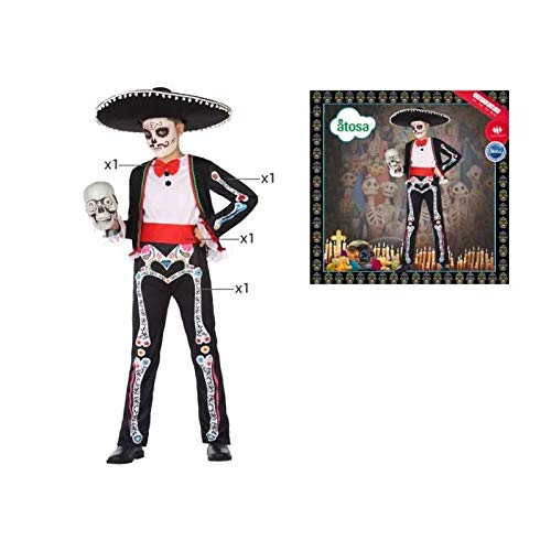 Atosa-55631 Disfraz Esqueleto para Niño Infantil, color negro, 5 A 6 Años (55631)