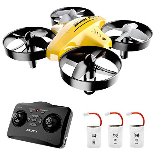 ATOYX Mini Drone, AT-66C RC Drone Niños 3D Flips, Modo sin Cabeza, Estabilización de Altitud, 3 Modos de Velocidad, 4 Canales 6-Ejes, 2 Baterías, Regalo para Niños y Principiantes (Amarillo)