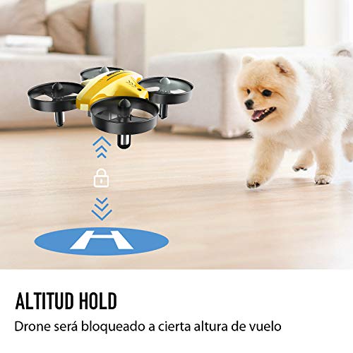 ATOYX Mini Drone, AT-66C RC Drone Niños 3D Flips, Modo sin Cabeza, Estabilización de Altitud, 3 Modos de Velocidad, 4 Canales 6-Ejes, 2 Baterías, Regalo para Niños y Principiantes (Amarillo)