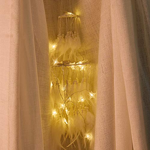 Atrapasueños, atrapasueños Redondos Hechos a Mano con Luces de Hadas LED en Movimiento para la decoración de la Boda, decoración de Fiesta Boho Chic, tapices de Dormitorio y Regalos para niñas