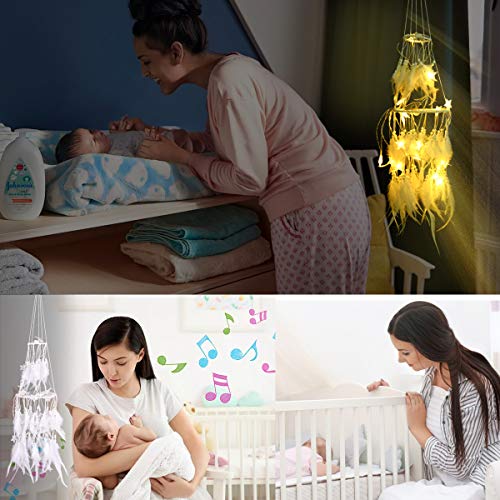 Atrapasueños, atrapasueños Redondos Hechos a Mano con Luces de Hadas LED en Movimiento para la decoración de la Boda, decoración de Fiesta Boho Chic, tapices de Dormitorio y Regalos para niñas