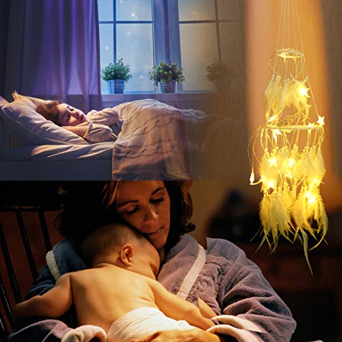 Atrapasueños, atrapasueños Redondos Hechos a Mano con Luces de Hadas LED en Movimiento para la decoración de la Boda, decoración de Fiesta Boho Chic, tapices de Dormitorio y Regalos para niñas