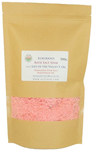 ATTIS Lujoso jabón de sal de baño con lirio del Valley F. Aceite, sal del Himalaya rosa, aceite de magnesio, arcilla de caolín vegano hecho a mano para relajarse y rejuvenecer.