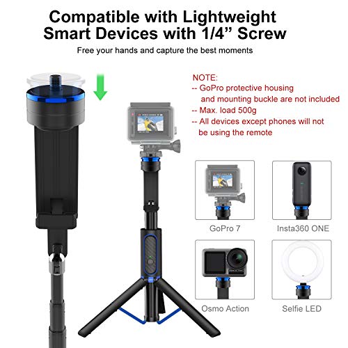 ATUMTEK Palo Selfie con Trípode y Base de Montaje, de Aluminio y Extensible Selfie Stick, 3 en 1 con Control Remoto Inalámbrico y Rotación de 360° para iPhone 11/X/XR/XS Max/8/7 Plus, Samsung y Otras