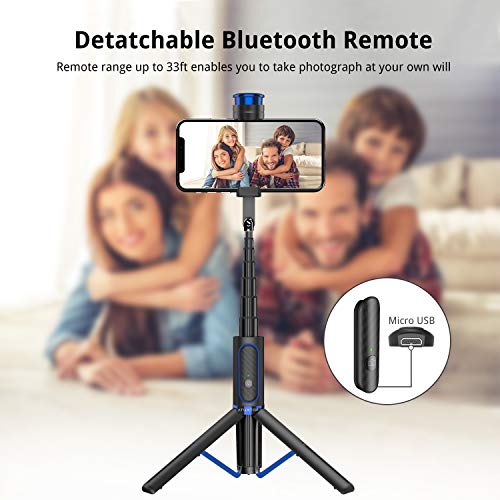 ATUMTEK Palo Selfie con Trípode y Base de Montaje, de Aluminio y Extensible Selfie Stick, 3 en 1 con Control Remoto Inalámbrico y Rotación de 360° para iPhone 11/X/XR/XS Max/8/7 Plus, Samsung y Otras