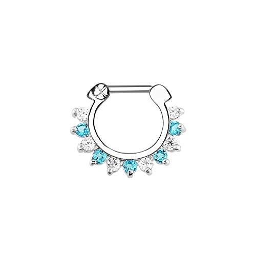 AueDsa 1 PCS Piercing Nariz Aro Acero Inoxidable Herradura Circonita Piercing de Uñas Plata Blanco Azul