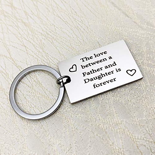 AueDsa Llavero Acero Inoxidable Hombre Placa Militar Grabado The Love Between a Father and Daughter is Forever Plata Llavero para Hombre