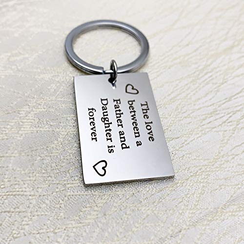 AueDsa Llavero Acero Inoxidable Hombre Placa Militar Grabado The Love Between a Father and Daughter is Forever Plata Llavero para Hombre
